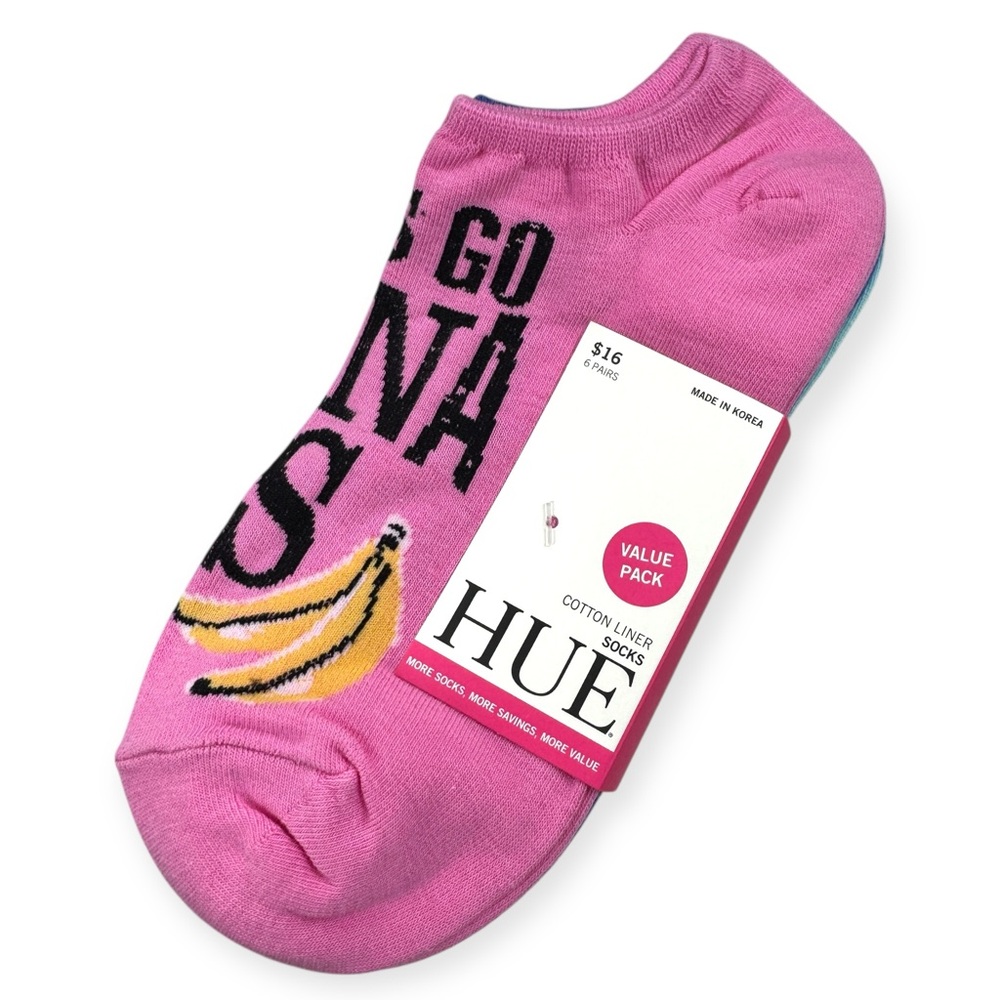 Hue Womens Colorful Cotton Liner Socks OS 6 Pair Pack Multicolored Fruity Themed